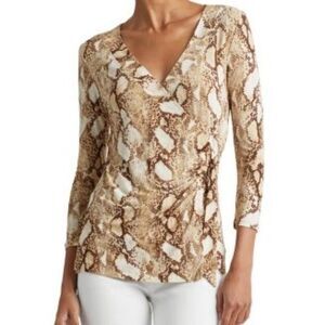 Lauren Ralph Lauren Brown/White Faux Wrap front with buckle closure top, size XL